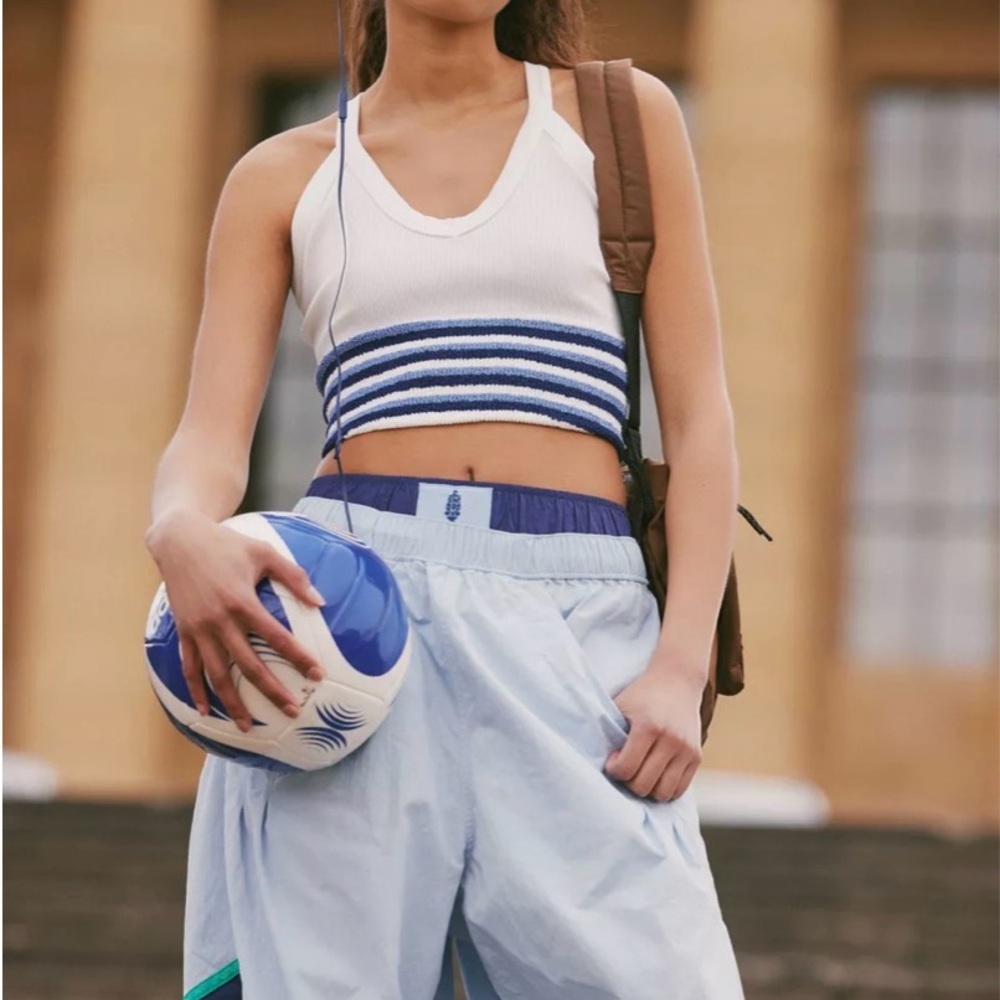 FP Movement All Clear Striped Ribbed Cami Tank XS/S White Blue Athleisure NWT